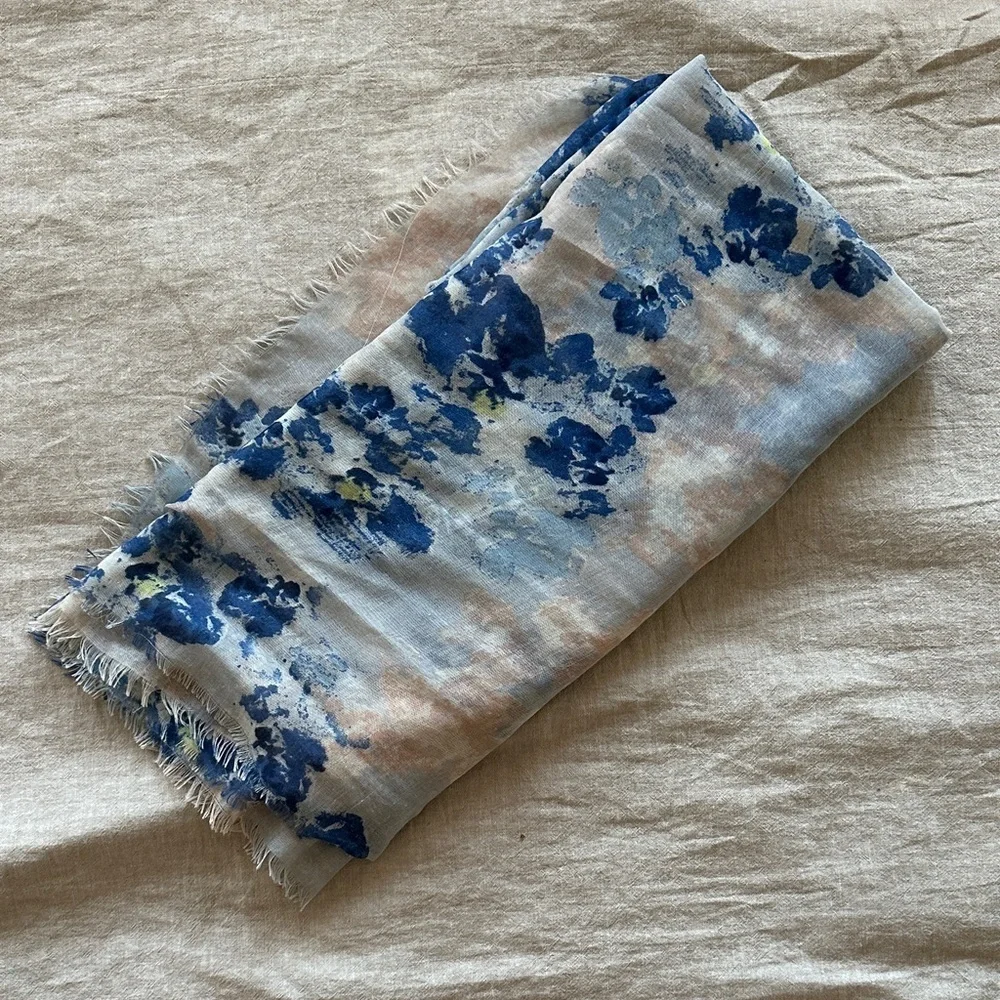 Blue and Cream Patterned Scarf